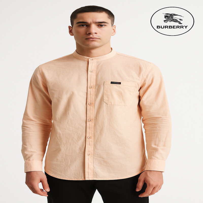 Burberry Mandarin Collar Peach Cotton Shirt