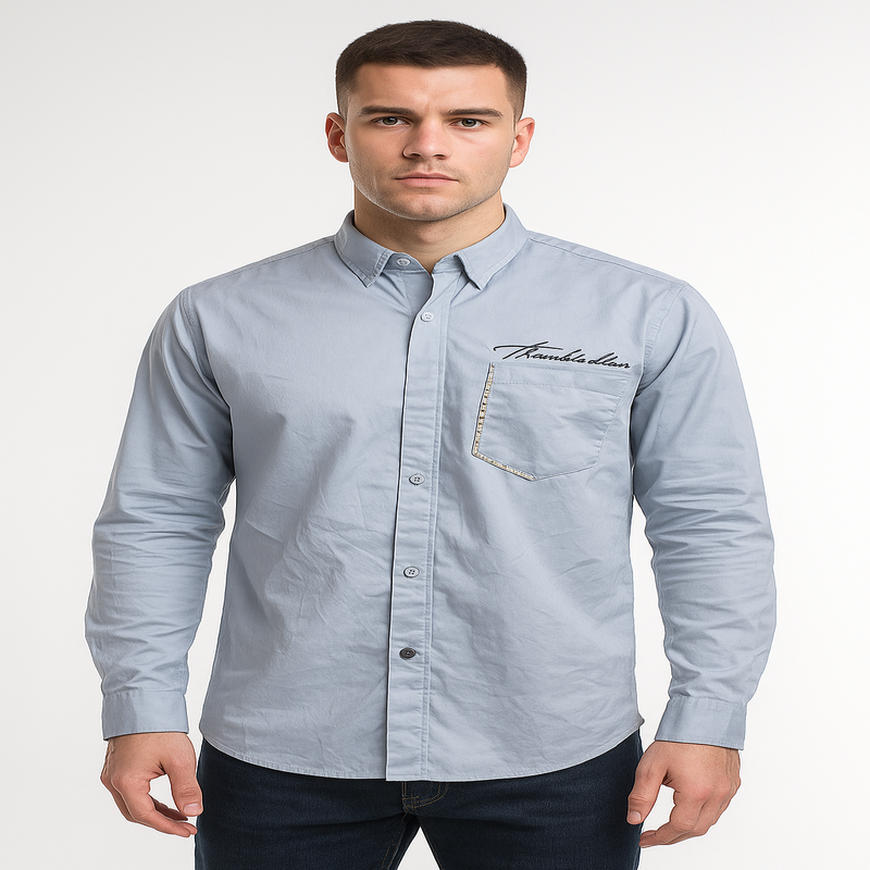 Sky Blue Casual Cotton Shirt – Signature Detail