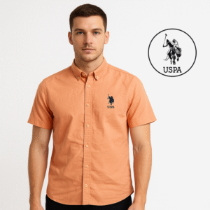 USPA Men's Short Sleeve Cotton Shirt – Peach Orange